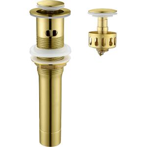 Pop up Sink Drain Stopper for Bathroom Vessel Vanity Sink Art Basin Brushed Gold, Small Cap with Overflow, Metal Pop-up Drain Strainer with Detachable Basket Stopper