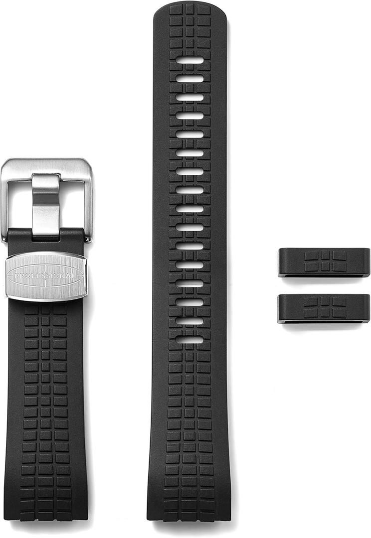 Crafter Blue CB12 Curved End Watch Band Rubber Strap Replacement for Seiko Turtle Prospex Automatic Dive Watch (Black)