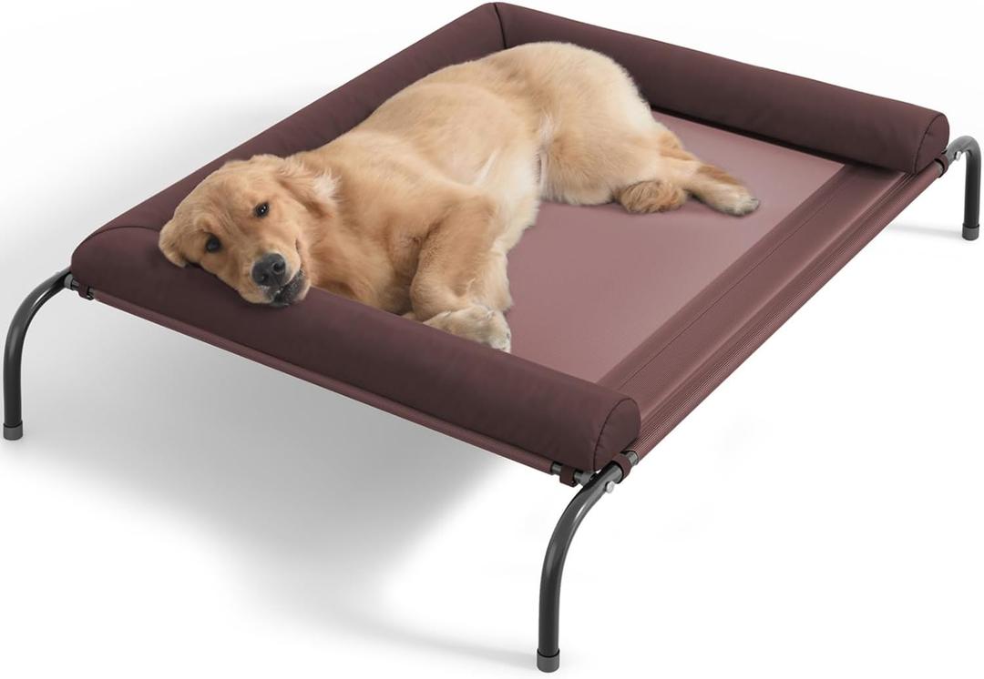 Cooling Elevated Dog Bed - Outdoor Medium Raised Dog Cot W/Breathable Mesh, Portable Pet Cot W/Removable & Waterproof Bolster,Elevated Dogs Beds