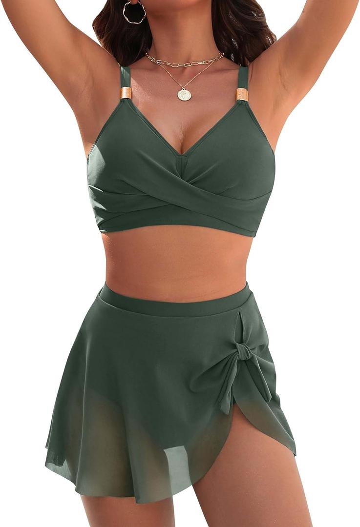 Blooming Jelly Womens High Waisted Bikini Set Gold Metal Two Piece Swimsuits Tummy Control Tie Knot 2026 Bathing Suits (Green, M)