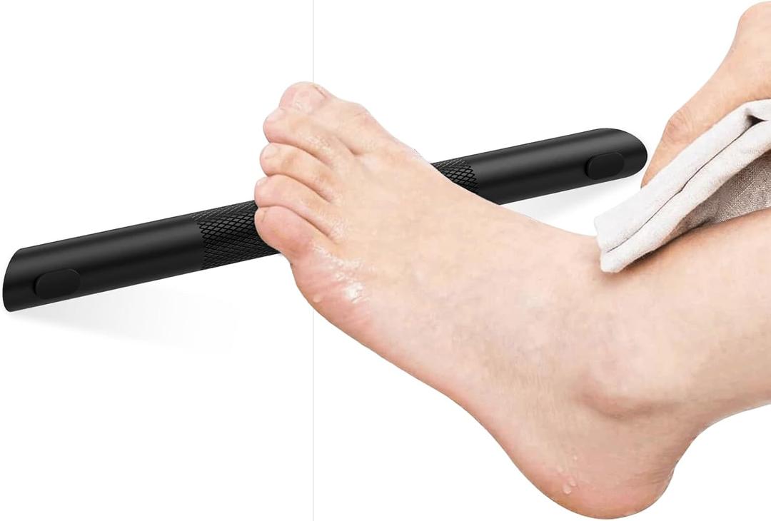 BWE Matte Black Shower Foot Rest Bar, Stainless Steel Bar Corner Shower Foot Rest for Shaving Legs, Non-Slip Knurled Shower Step, Wall Mounted Bathroom Shower Shaving Foot Rest