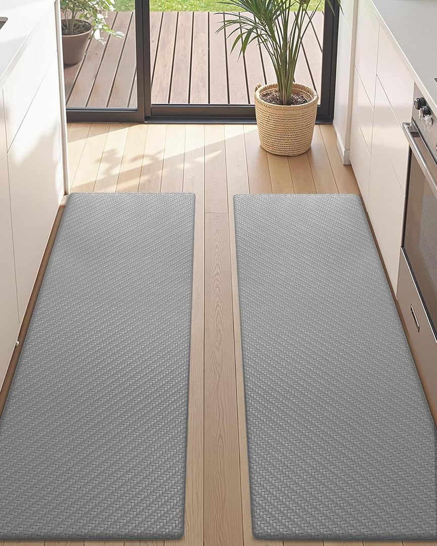 Color&Geometry Kitchen Mat [2 PCS] Cushioned Anti Fatigue Kitchen Mats for Floor,Non-Slip Waterproof Runner Rug,Foam Padded Standing Mat for Sink,Office,17"x59"+17"x59",Grey