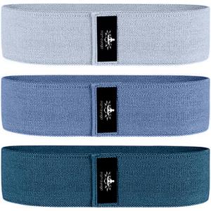 Hatha Yoga Large Resistance Band, 14.5" x3.15", Fabric Exercise Loop Bands with Instruction Guide and Carry Bag, Set of 3, (Blue)