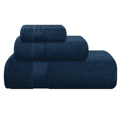 Belizzi Home Ultra Soft 3 Pack Cotton Towel Set, Contains a Bath Towel 28x55 inch, a Hand Towel 16x24 inch & a Wash Coth 12x12 inch, Ideal Everyday use, Compact & Lightweight - Mineral Blue