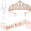 Bachelorette Party Decorations - 3pcs Bridal Shower Decorations include Bride to Be Crown Sash Veil for Women Bachelorette Hen Party Favors Accessories Wedding Decor Bridal Shower Gifts (Rose Gold) (1 Count (Pack of 3))