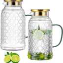 Glass Pitcher with Lid, 2 PACK 84 oz/2.5L Liter Vintage Water Pitcher, Clear Borosilicate Glass Water Carafe for Cold Brew, Coffee, Lemonade, Iced Tea,Beverage, Heat Resistant