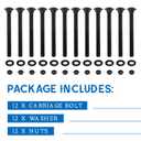 Zonon 12 Sets 3/8 x 4 Inch Black Carriage Bolt Kit Galvanized Carriage Bolt Set Includes Rust Resistance Washers and Nuts for Fastening Accessories