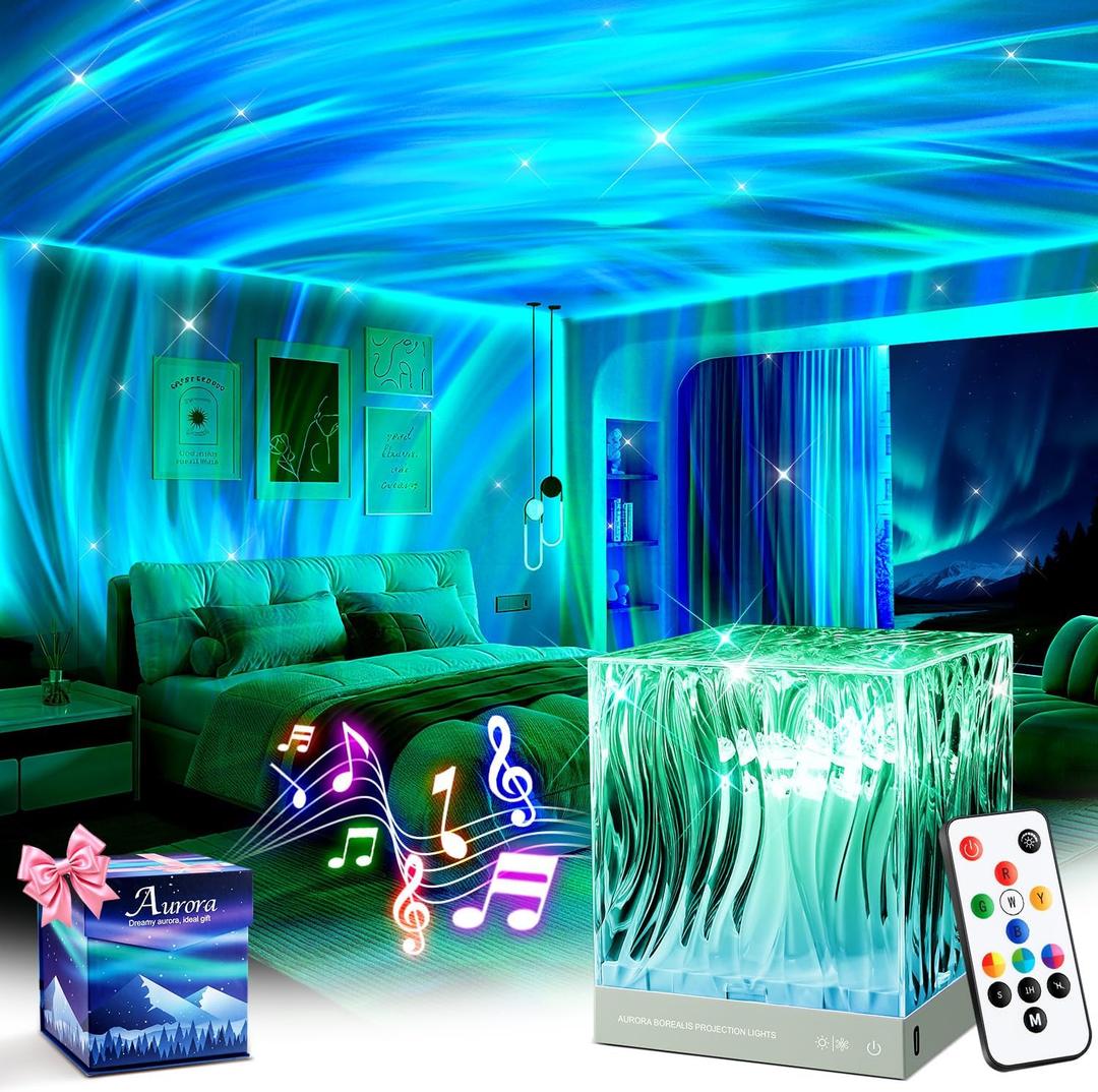 Mubarek Northern Lights for Bedroom,15 White Noise + Bluetooth Galaxy Light Projector, RGB Multi-Color Lamps for Night Stands Home Decor Living Room Night Light for Kids Christmas Gifts for Teen Girls (Green)