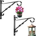 AMAGABELI GARDEN & HOME 2 Pack Hanging Plant Brackets Outdoor 10 inch Metal Fence Wall Plant Hanger Hooks for Hanging Flower Baskets Bird Feeders Lanterns Wind Chimes Rust-Resistant Black