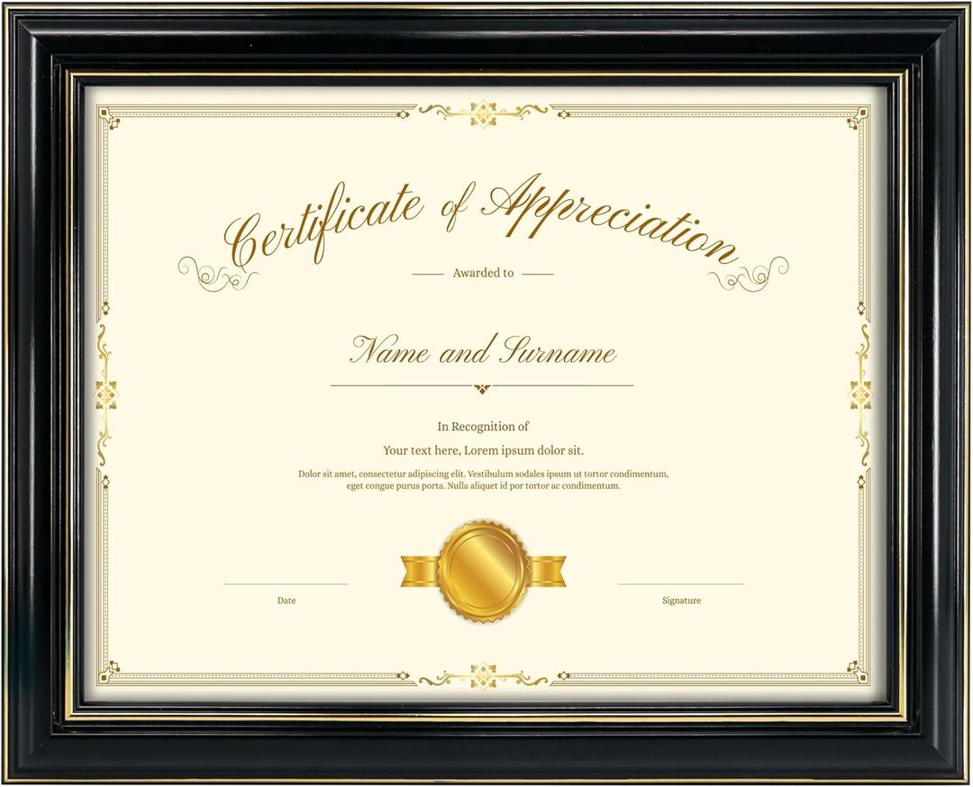 8 1/2 x 11 Wood Diploma FrameBlack Document and Digree Frame for 8 1/2 x 11 Certificate with UV Protection Acrylic & Solid Wood