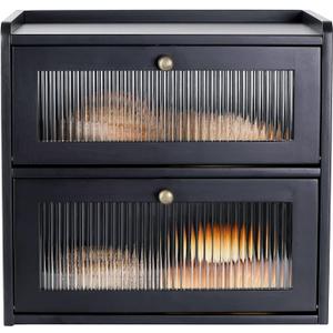 Sunhoo Bread Box for Kitchen Countertop Wooden Bread Storage Container Bin 2 Layer Breadbox Holder Large Capacity Keeper Vintage Farmhouse Food Organizer Pantry Shelf Acrylic WindowBlack