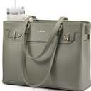 LOVEVOOK Laptop Tote Bag for Women Work, Teacher Tote Bag with Large Cup Holder, 15.6 Inch Waterproof Leather Computer Bag (Green)