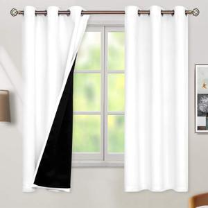 BGment Thermal Insulated 100% Blackout Curtains for Bedroom with Black Liner, Double Layer Full Room Darkening Noise Reducing Grommet Curtain (38 x 63 Inch, Pure White, 2 Panels)