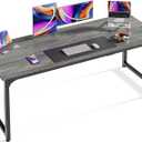 Huuger Computer Gaming Desk, 63 Inch Office Desk with Storage, Writing Work Surface for Home Office, Study, Modern Simple Style, Large Legroom, Metal Frame, Grey