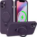ZHK Liquid Silicone Designed for iPhone 12 Pro Max Case with Magnet Stand, [Precise Camera Lens Protection][Mil-Grade Drop Shockproof][Soft Anti-Scratch Microfiber Lining] Slim Fit Cover, Purple