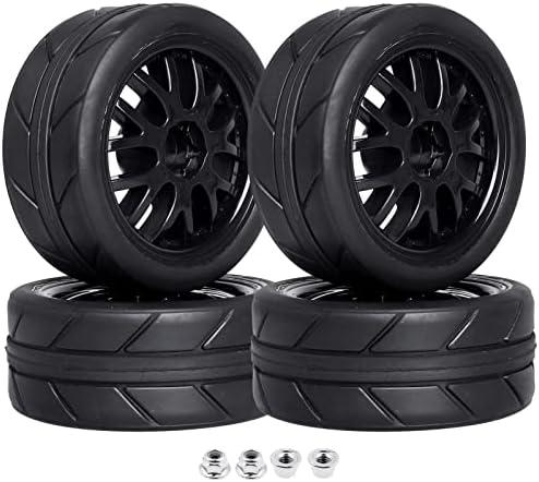 CrazyHobby Pre-Glued OD 2.56" 12mm Hex Wheels Rims & Rubber Tires 26mm for 1/10 Scale On Road Racing Car Drift RC Touring Car, Set of 4 (Color C)