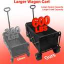 Collapsible Wagon Cart Foldable, 600LBS Beach Wagon with Big All-Terrain Wheels & Brakes, Heavy Duty Folding Utility Carts with Cup Holders for Garden, Camping, Sports, Groceries, Shopping