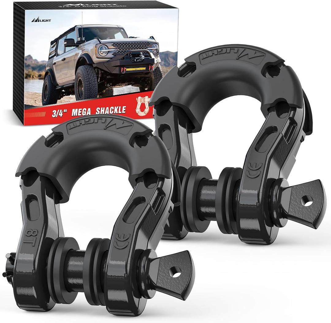 Nilight 2 Pack 3/4" Mega D-Ring Shackle with 7/8" Screw Pin 68,000LBS Break Strength, Heavy Duty Off Road Recovery Shackle for Use with Tow Strap, Winch, Off-Road Jeep Truck Vehicle (Black-31 Ton)