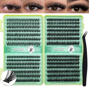 Self Adhesive 560pcs Big Volume Lash Book Natural Soft Lashes Clusters Kit, Individual Eyelashes with Mixed Length 10-16mm,No Glue Needed DIY Eyelashes Extension at Home Including Tweezers