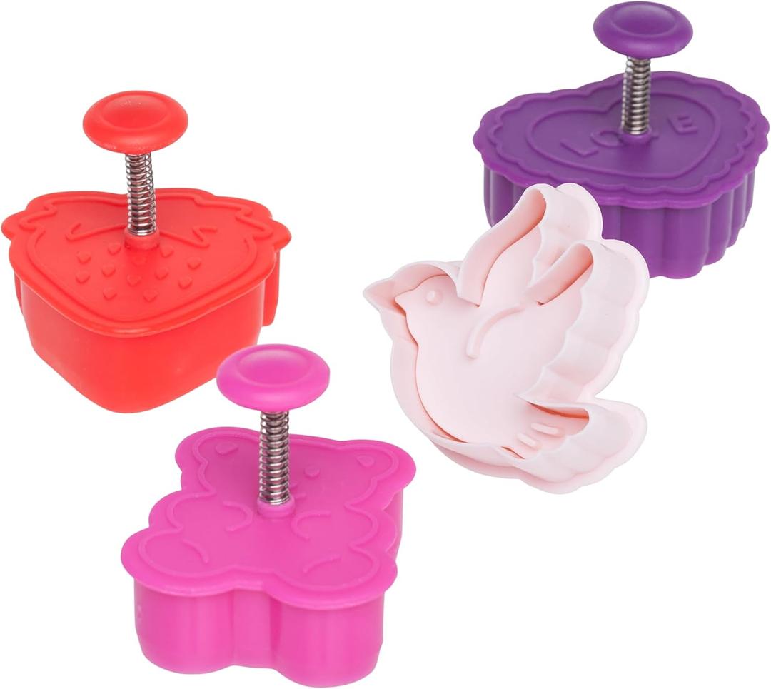 Ateco Valentine Themed Plunger Cutters, Set of 4 Shapes for Cutting Decorations & Direct Embossing, Spring-loaded Handle, Food Safe Plastic