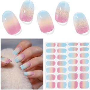 2 x Semi Cured Gel Nails Strips - 28 pcs UV Gel Nail Stickers for Women Work with Any UV Lamp, Long Lasting Nail Wraps for Home DIY Nails Art (Colorful Butterflies)