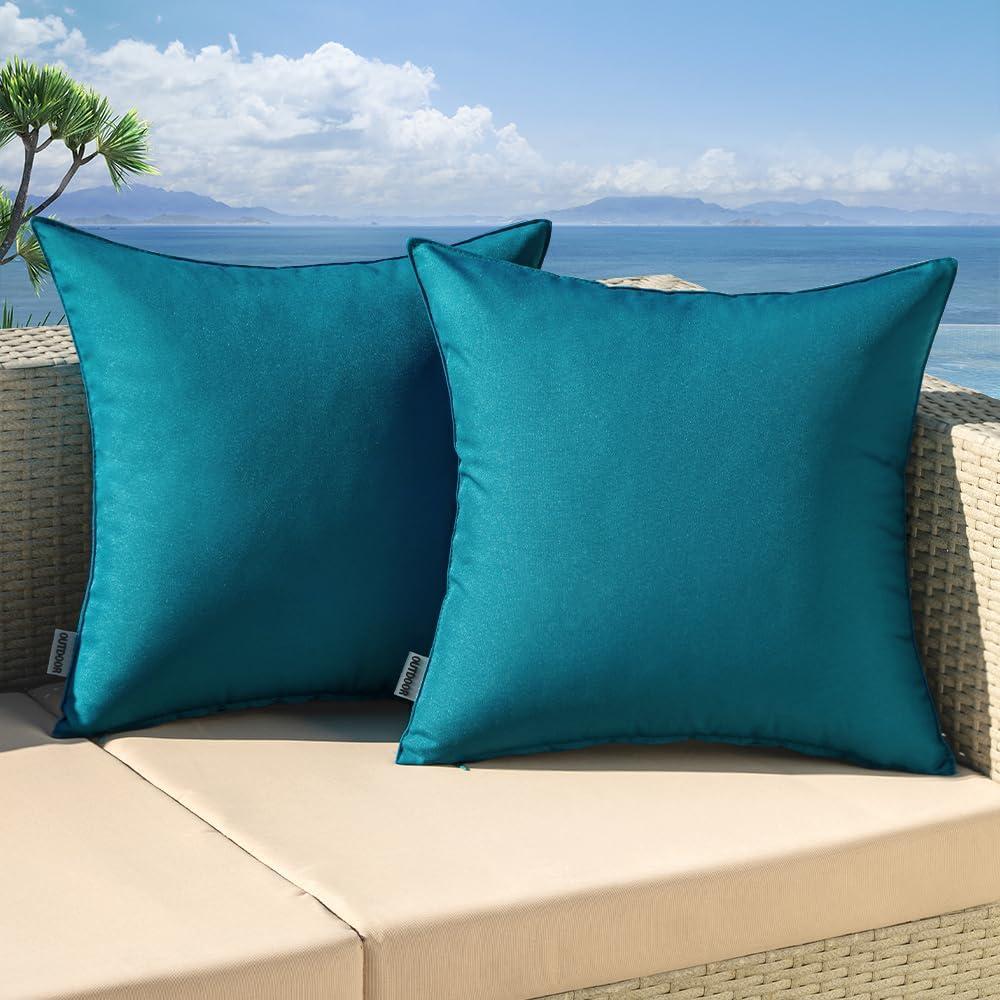MIULEE Pack of 2 Decorative Outdoor Waterproof Pillow Covers Square Garden Cushion Sham Throw Pillowcase Shell for Spring Patio Tent Couch 18x18 Inch Deep Blue