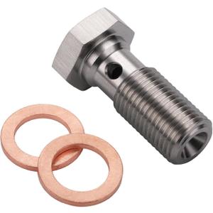 3AN 3/8 x 24 UNF Stainless Steel Single Banjo Bolt Brake Fitting Adapter 25mm Long with Copper Washers