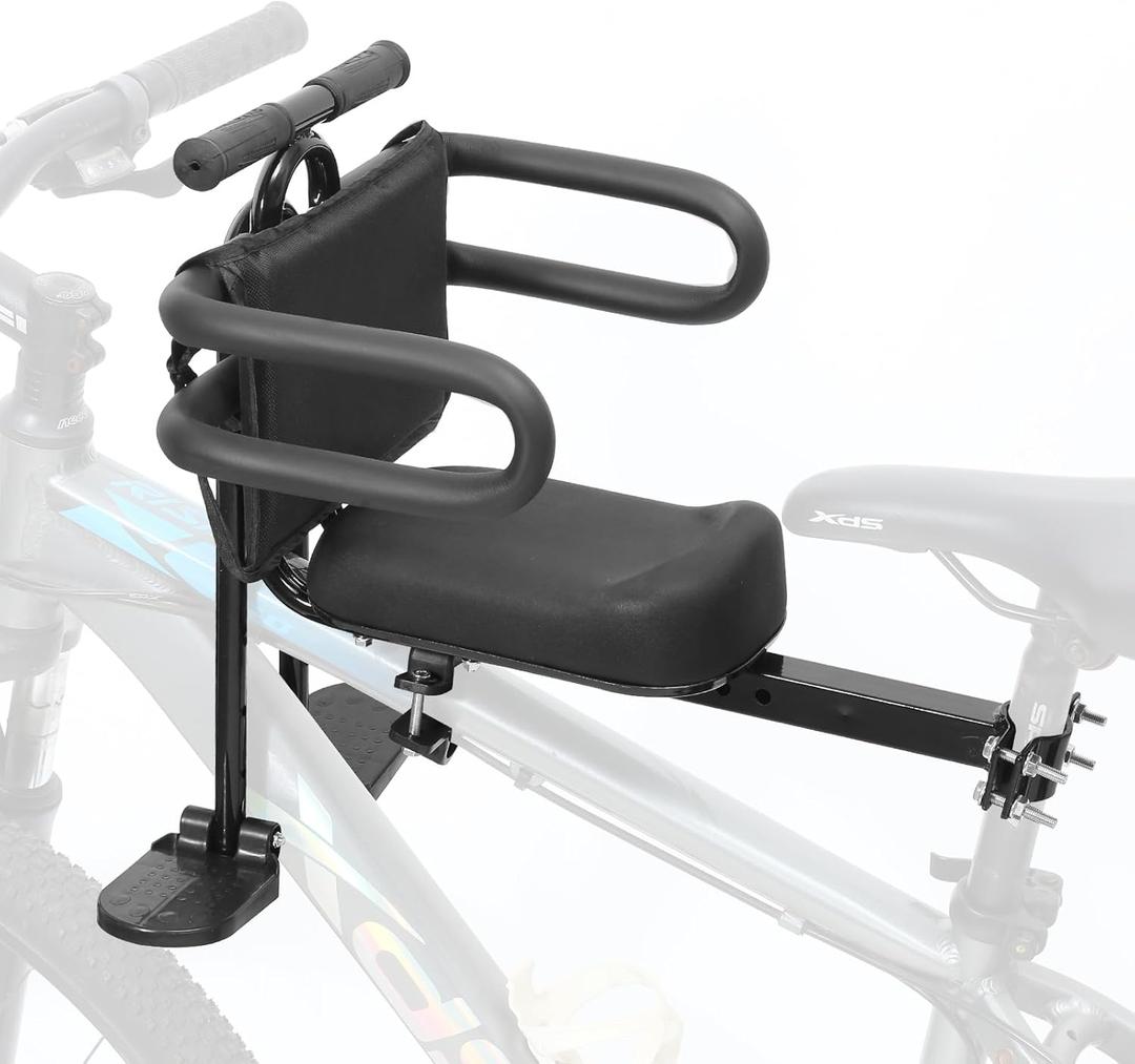 Kids Bike Seat Front Mounted and Handlebar Child Bike Seat Detachable Front Mounted Toddler Bicycle Seats Bicycle Seats with Foot Pedals for Children 2~5 Years Compatible with All Adult MTB