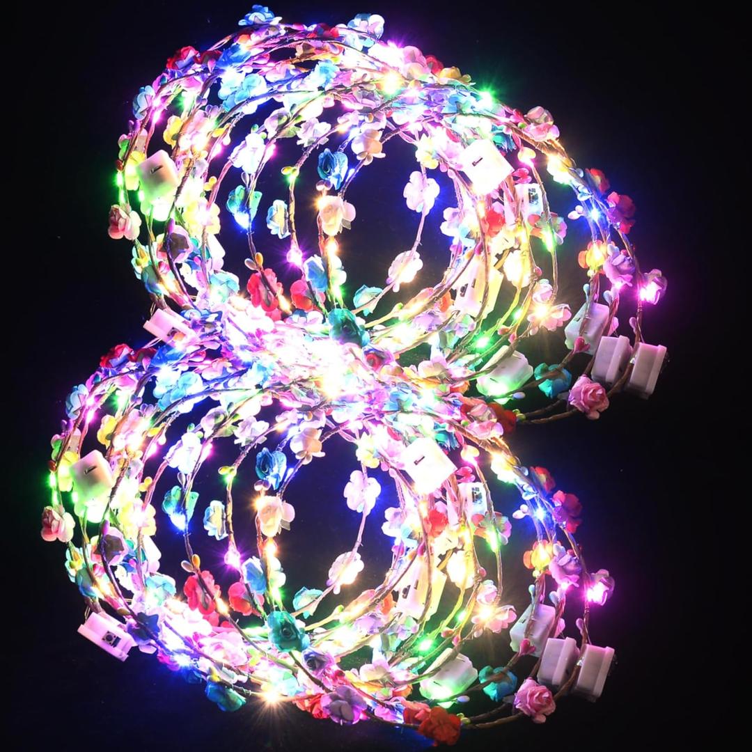 20 Pcs LED Flower Crowns Headbands, Light Up Headbands For Women, Glow In The Dark Headband Wreath, Suitable For Birthdays, Weddings, Halloween, Christmas, Role-Playing, Beach Parties (20 Count (Pack of 1))