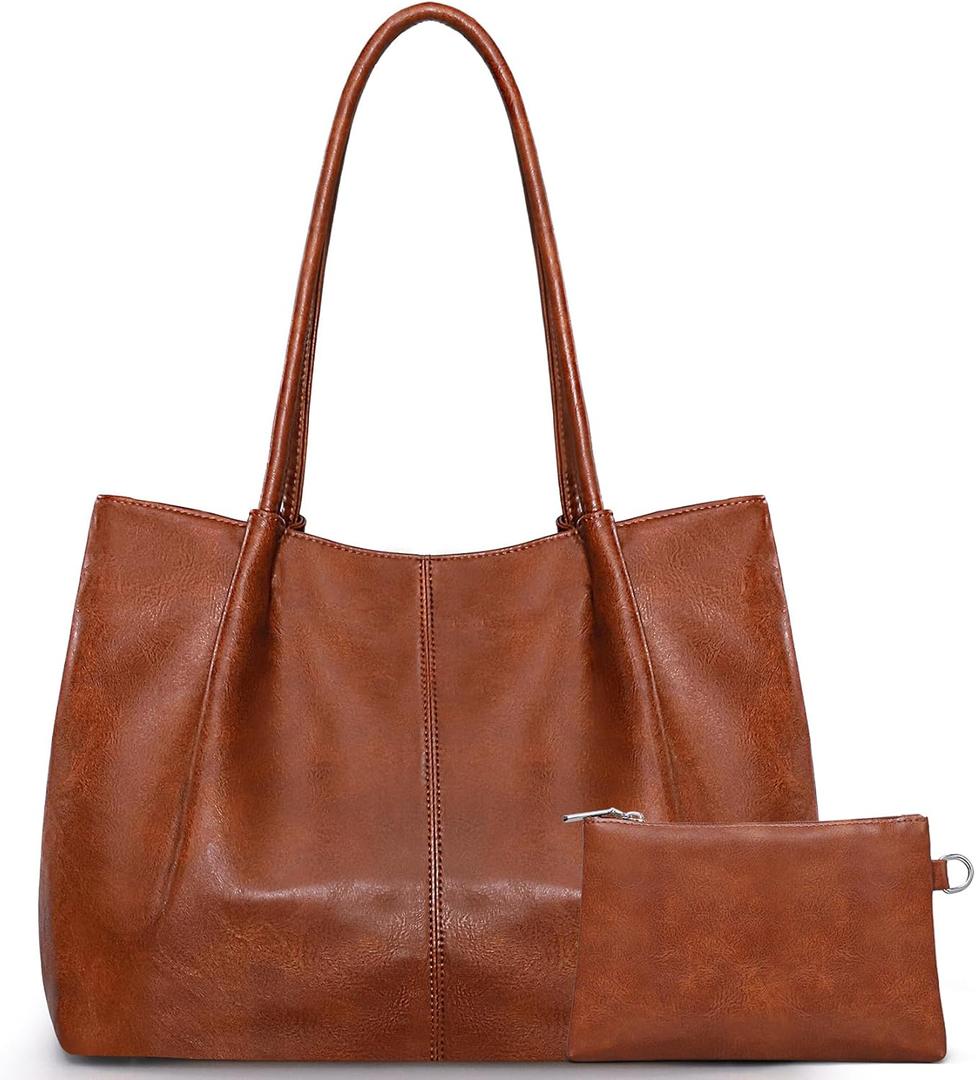 Large Tote Bag for Women Work Vegan Leather 16L Ladies Handbags Womens Big Purses Shoulder for Travel (C1-brown)
