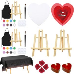 Nuberlic Galentines Paint and Sip Kit for Adults Date Night 2 Pack 8" Canvas Boards for Valentines Day Gift DIY Painting To Do With Girlfriend Heart Shaped Kits