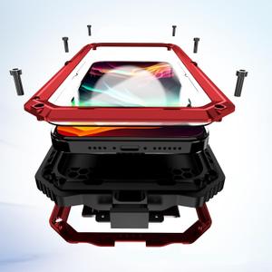 Lunivop for iPhone 15 Pro Case Heavy Duty Protection with Built in Lens Screen Protector Rugged Stand 360 Full Body Military Grade Metal Bumper Phone Cases Men Armor 15 Pro 6.1 2023 (Red)