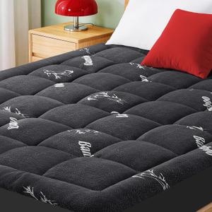 Mattress Pad Full Size, Cooling Pillow Top Mattress Topper, Ultra Soft Viscose from Bamboo, Breathable for Hot Sleepers, Deep Pocket 8"-20", Black