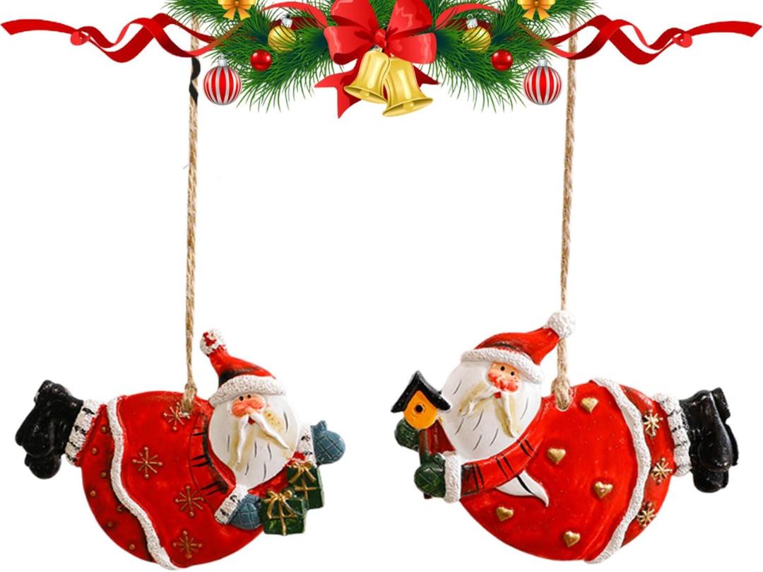 2 Pcs Christmas Ornament Tree Decorations 3D Resin Funny Santa Claus Hanging Ornaments with Design for Indoor and Outdoor Christmas Trees Pendant Holiday Decor (Styl 1)