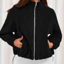 PRETTYGARDEN Womens 2026 Winter Fleece Sherpa Jacket Trendy Long Sleeve Zip Up Cropped Warm Coat Fall Fashion Workout Clothes (Black, XXL)