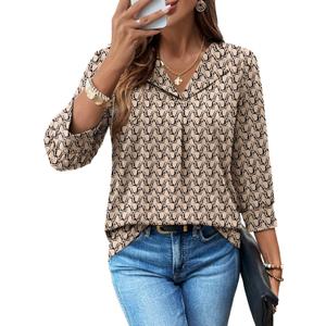 WIHOLL 3/4 Length Sleeve Womens Tops Dressy Casual Blouses Summer Spring Trendy Business Outfits Fashion Clothing (X-Large, Geometric)