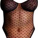 Sheer Sexy Lingerie For Women, Mesh Polka Dots Babydoll V Neck Teddy Nightgowns, Black, Onesize 2-8 (Medium)