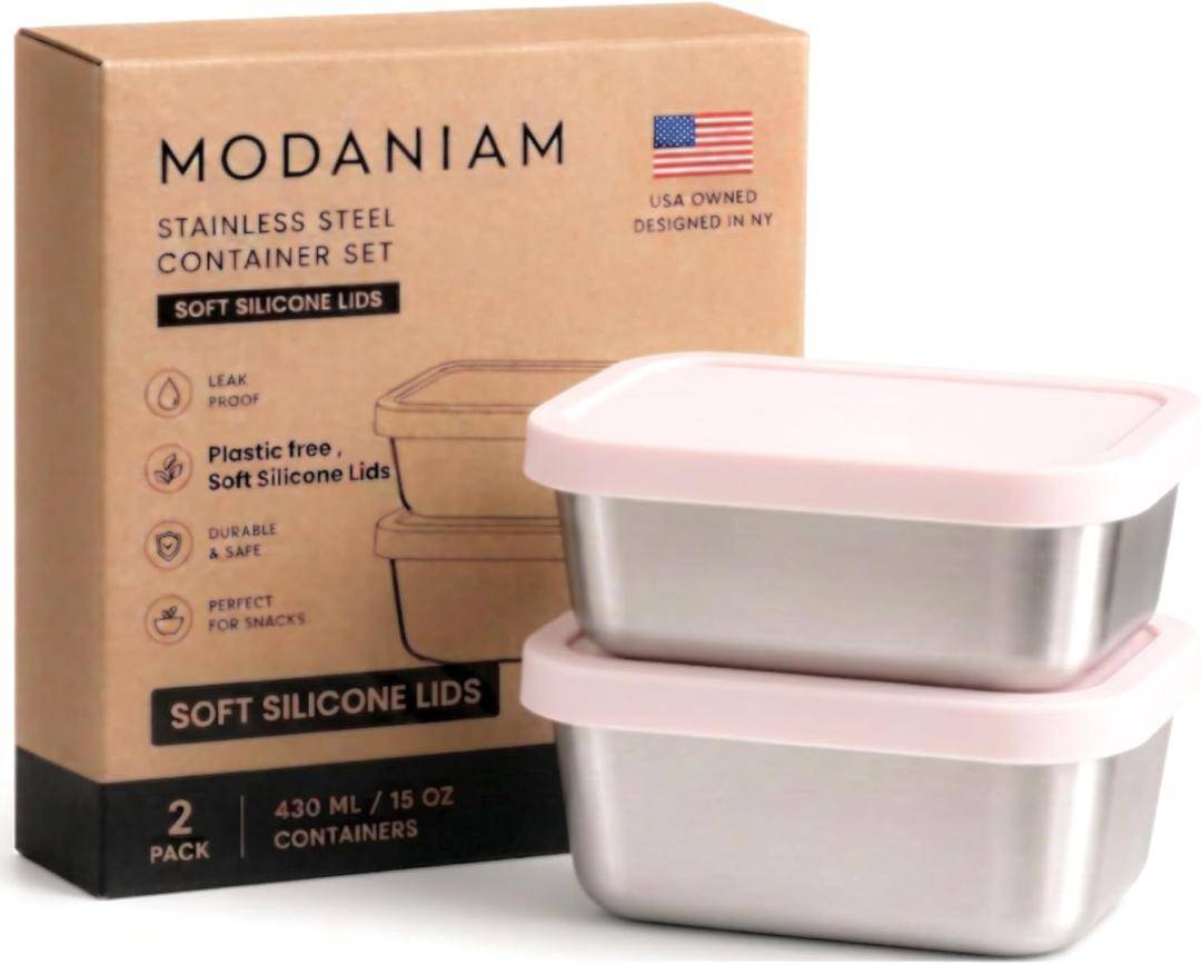 Modaniam Flexibento Stainless steel Lunch Box Container Set, bento Box set (Pink, Small Snack Containers set of Two : 2 * 14 OZ)