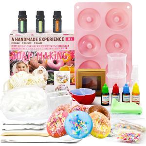 WhizToys Soap Making Kits for Kids and Adults,Kit para Hacer Jabones,Silicone Donut Molds,DIY Craft Supplies,Perfect Birthday Holiday Gifts for Girls 8-12,Fun,Easy,Creative
