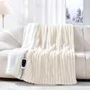 Sealy Electric Blanket Throw Size 50"*60",Super Cozy Faux Fur to Sherpa Reversible Heated Blanket Throw with 6 Heating Levels & 2-10 Hours Auto Off Overheating Protection Machine Washable,Beige