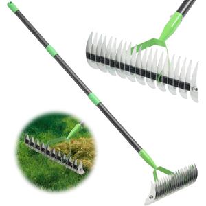 Thatch Rake, 69 Inch Lawn Thatching Rake for Cleaning Dead Grass, 13 Inch Wide Heavy Duty 21 Teeth Steel Metal Rakes, Landscaping Raking Garden Tools for Lawn Care Loosening Leveling Soil Mulch