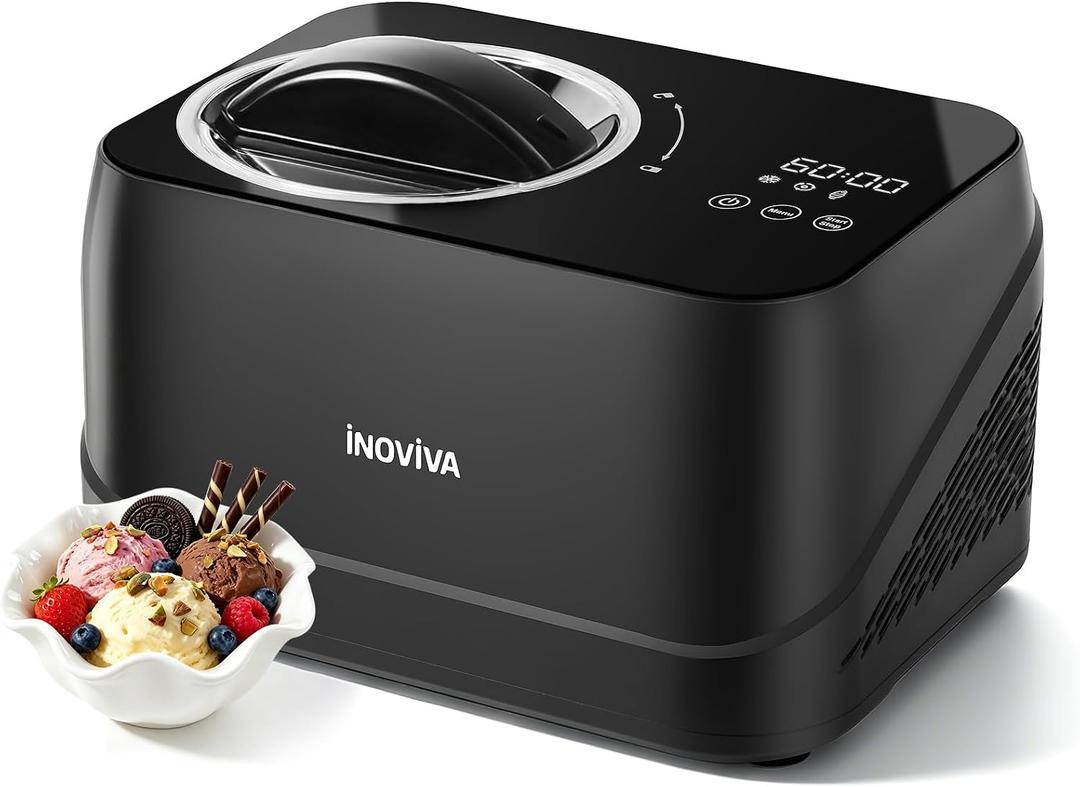 Inoviva Ice Cream Maker Automatic 1.7 Pt, No Pre-Freezing,Built-In Compressor, Digital Display & Timer,3 Presets, Makes ice cream, Gelato, Perfect for home & party, IM001