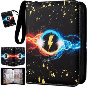 Jravkfi 9 Pocket Trading Card Binder,900 Pockets Trading Card Collection Book with Sleevese,3-ring Zipper Sports Card Album with 50 Removable Double-Sided Card Holder (Black) (2-13.2*10.8*2in)