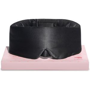 LitBear Silk Sleep Mask for Side Sleeper, Eye Mask Sleeping for Women Men 100% 22 Momme Pure Mulberry Silk, Face-Hugging Padded Eye Cover for Sleeping with Adjustable Band (Black)