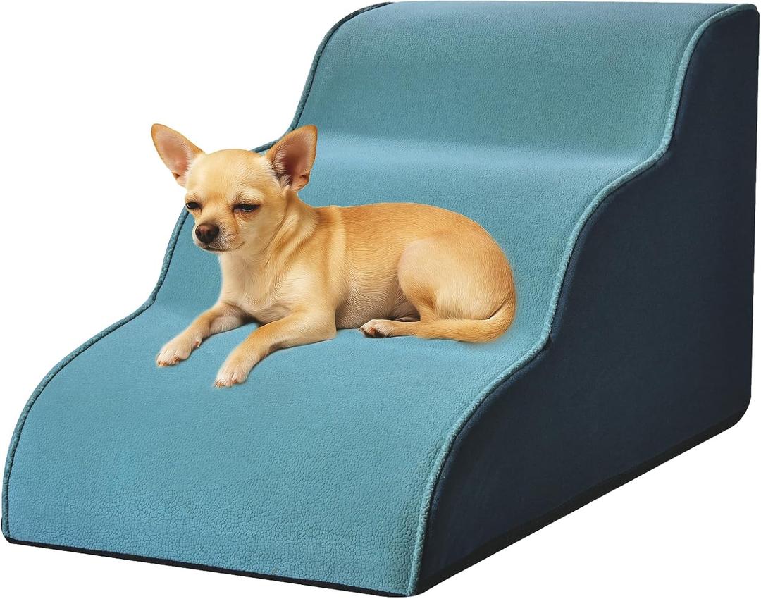 Dog Stairs for Small Dogs 15.7H,Cowhide-Pattern Flocking Fabric,with Cushioning Support Layer,3-Step Dog Steps for Bed,Couch,Sofa and Chair,Non-Slip Balanced Pet Ramp Indoor, Green