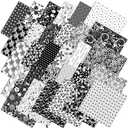Whaline 60Pcs Flower Cotton Fabric Bundles Black White Floral Fabric Squares Flower Leaves Sewing Fabrics for DIY Handmade Crafting, 10 x 10 Inch