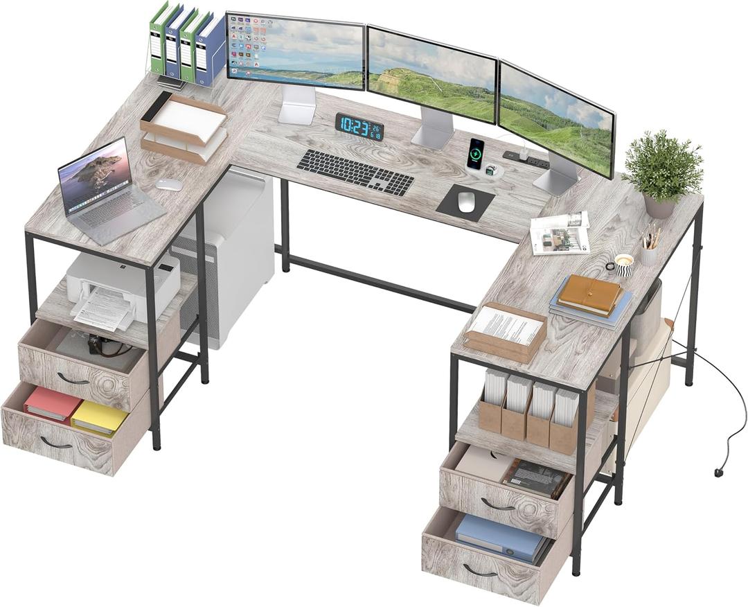 YOSHOOT 67" U Shaped Computer Desk, Reversible L Shaped Gaming Desk, 35.4"D x 66.9"W x 30.3"H