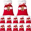 Syhood 12 Pcs Christmas Velvet Drawstring Candy Gift Bags with White Poms 7x5 Inch Santa Gift Wrap Bags Small Santa Claus Sacks with Kraft Tags 32.8 Feet Rope for Xmas Present(Red)