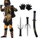 Spooktacular Creations Golden Ninja Costume Set, Ninja Jumpsuit with Foam Accessories for Kids, Toddler Halloween Outfit for Ideas Cosplay Party (Large, 10-12 yrs)