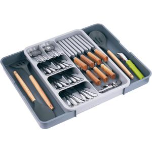 Kitchen Utensil Drawer Organizer, Removable 2-Tier Knife Holder, Expandable Cutlery Tray for Silverware, Flatware and Utensils, Large Kitchen Drawer Dividers for Spoons, Forks, Knives, Gray